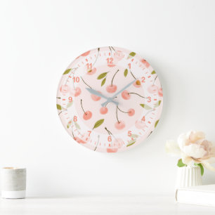 Watercolor Cherry Pattern Large Clock