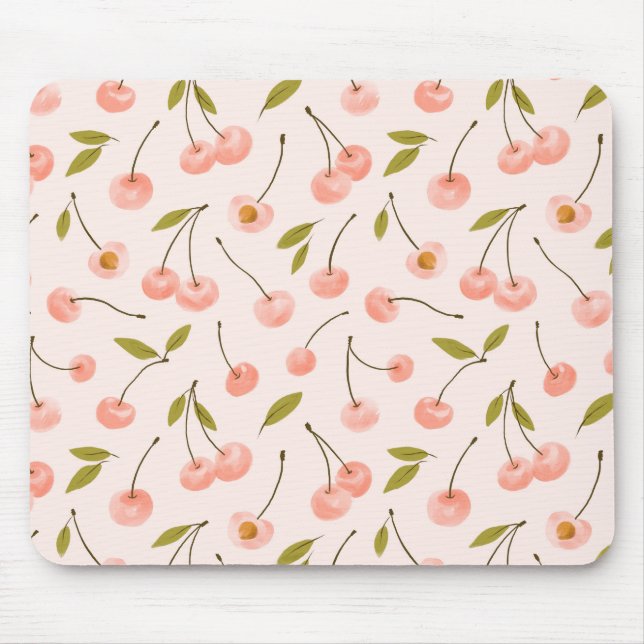 Watercolor Cherry Pattern Mouse Pad (Front)