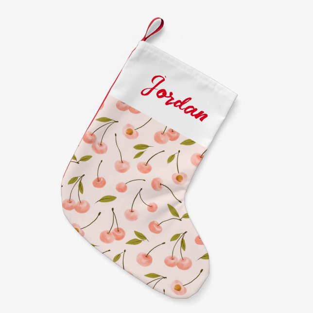 Watercolor Cherry Pattern Small Christmas Stocking (Front (Hanging))