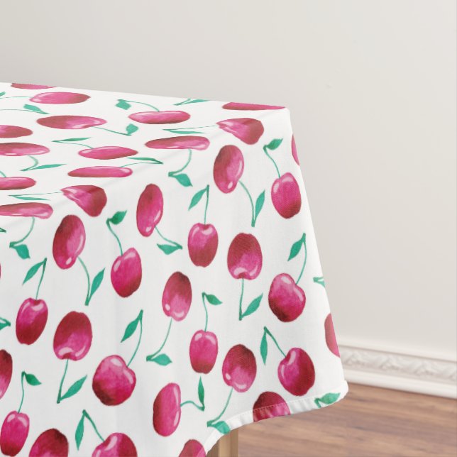 Watercolor Cherry Pattern Tablecloth (In Situ)