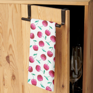 Watercolor Cherry Pattern Tea Towel