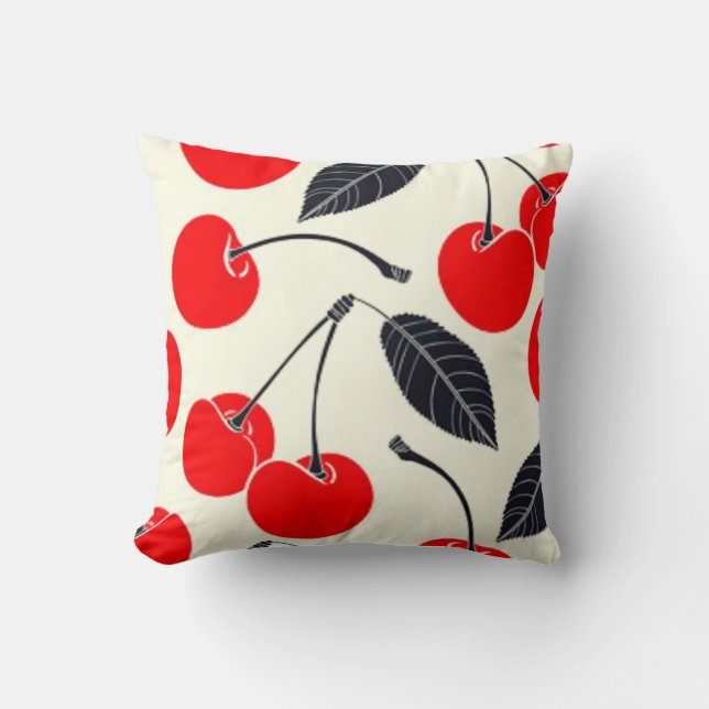 Watercolor Cherry Pattern Throw Pillow (Front)