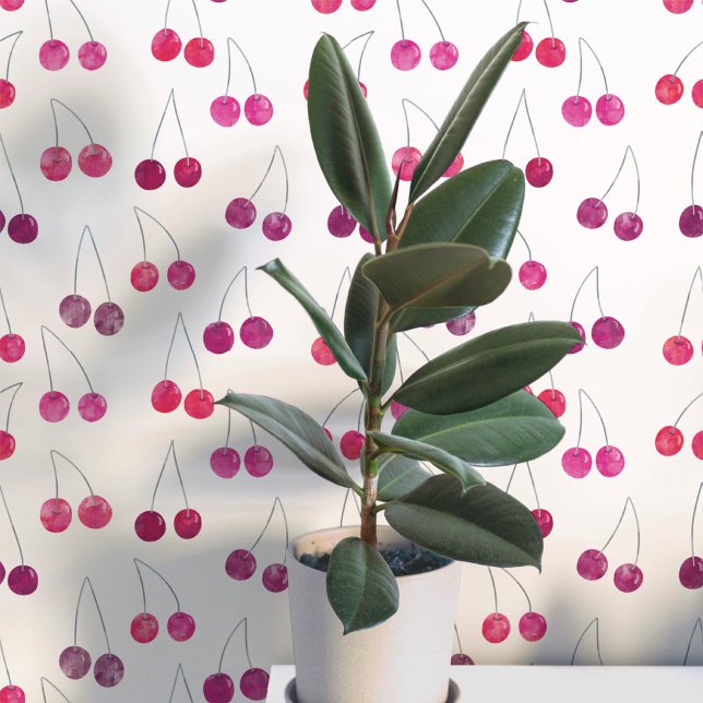 Watercolor Cherry Pattern Wallpaper (Sweet watercolor cherry pattern art wallpaper)