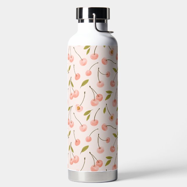 Watercolor Cherry Pattern Water Bottle (Left)
