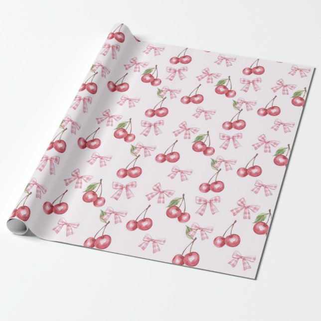 Watercolor Cherry Wrapping Paper Cherry Gift Wrap (Unrolled)