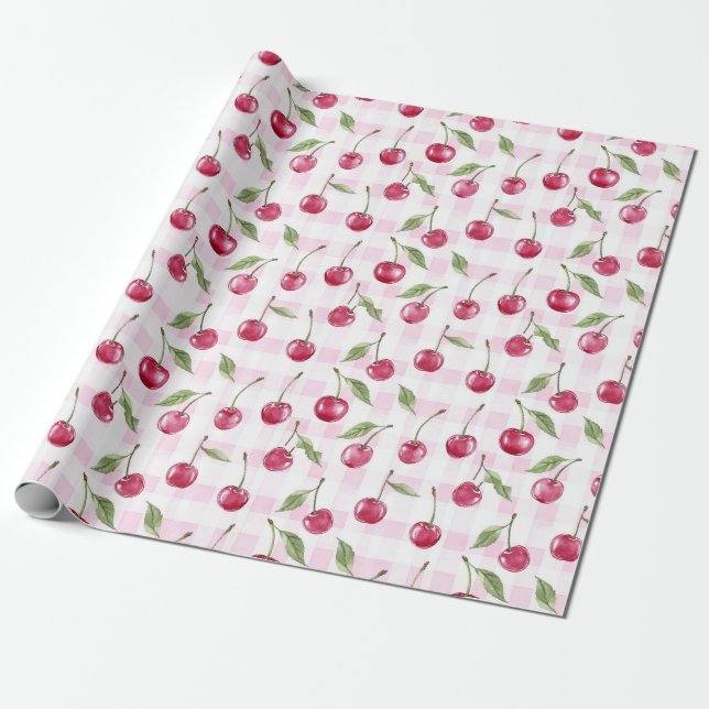 Watercolor Cherry Wrapping Paper Cherry Gift Wrap (Unrolled)