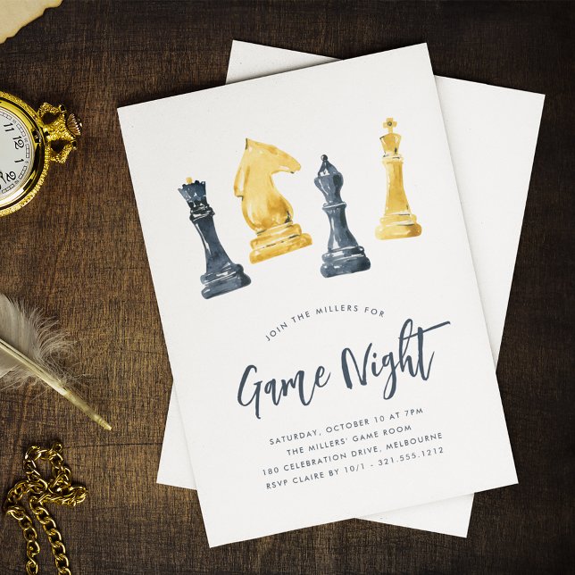 Watercolor Chess Pieces Game Night Party Invitation (Creator Uploaded)