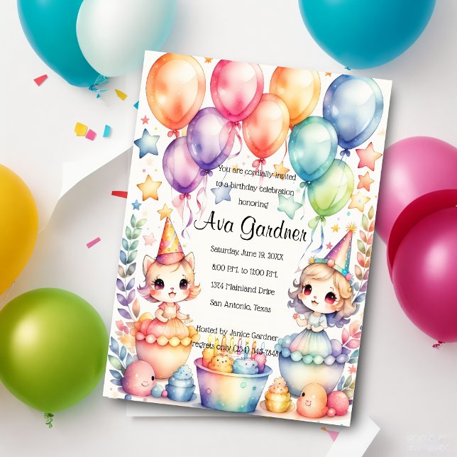 Watercolor Chibi Birthday Invitation (Creator Uploaded)