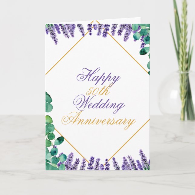 Watercolor Chic 50th Wedding Anniversary Card (Front)