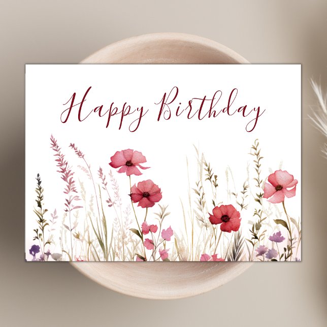 Watercolor Chic Boho Wildflower Happy Birthday Card (Creator Uploaded)