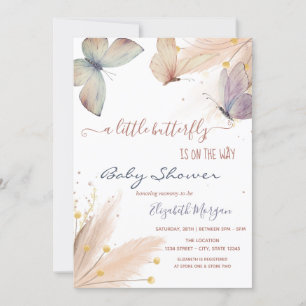 Watercolor Chic Butterflies Pampas Grass Invitation