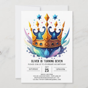 Watercolor Chic Prince Crown Birthday Invitation