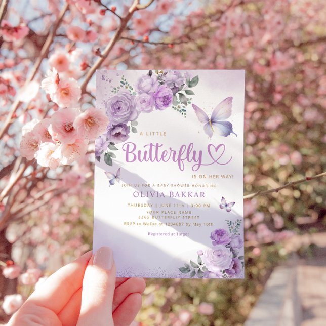 Watercolor Chic Purple Butterfly Baby Girl Shower  Invitation (Creator Uploaded)