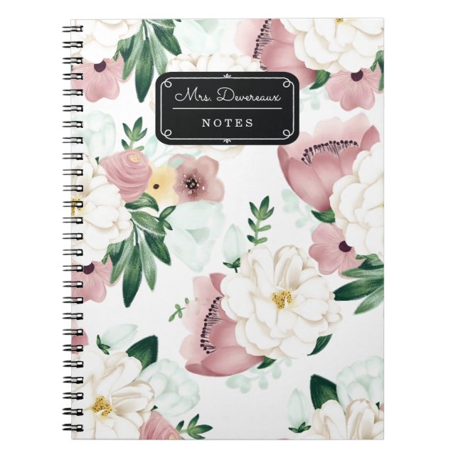 Watercolor Chic Romantic Flowers Personalised Notebook (Front)