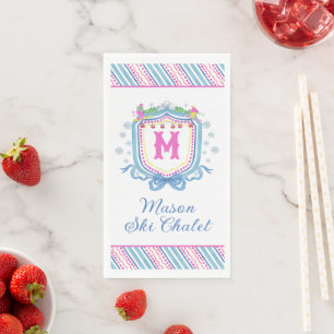 Watercolor Chic Ski Monogram Crest Napkin