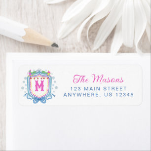 Watercolor Chic Ski Monogram Crest Return Address Label