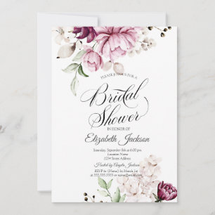 Watercolor Chic Violet Flowers Bridal Shower  Invitation