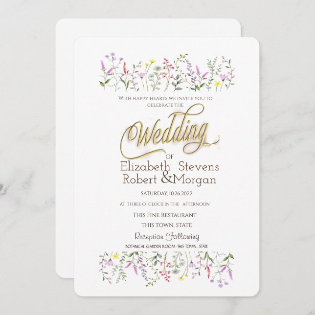 Watercolor Chic Wildflower Wedding  Invitation (Front/Back)