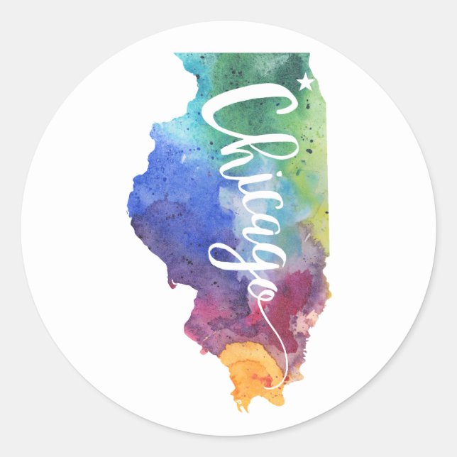 Watercolor Chicago Classic Round Sticker (Front)