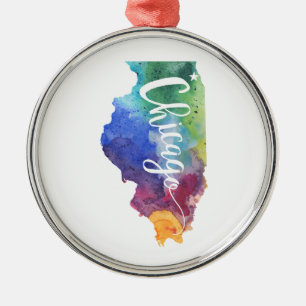 Watercolor Chicago Metal Ornament