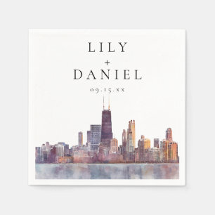 Watercolor Chicago Skyline Destination Wedding Napkin