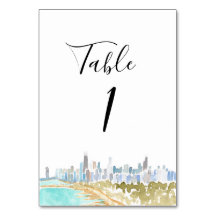 Watercolor Chicago Wedding Table Numbers