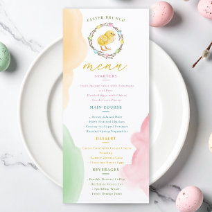 Watercolor Chick And Pastel Wreath Easter Brunch Menu