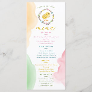 Watercolor Chick And Pastel Wreath Easter Brunch Menu