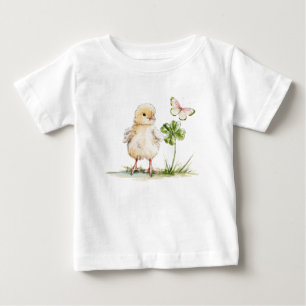 Watercolor Chick With Four-Leaf Clover  Baby T-Shirt