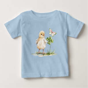 Watercolor Chick With Four-Leaf Clover  Baby T-Shirt