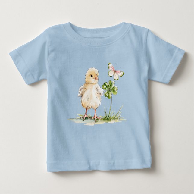 Watercolor Chick With Four-Leaf Clover  Baby T-Shirt (Front)