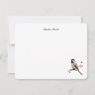 Watercolor Chickadee bird flat Thank You Card