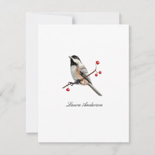 Watercolor Chickadee bird flat Thank you note card