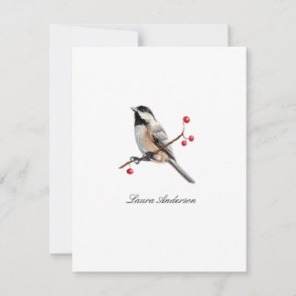 Watercolor Chickadee bird flat Thank you note card