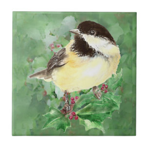 Watercolor Chickadee Bird Wildlife Art Ceramic Tile