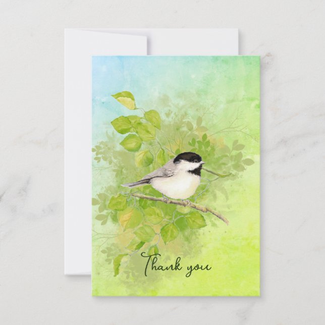 Watercolor Chickadee Bird Wildlife Nature Art  Thank You Card (Front)