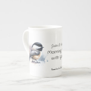 Watercolor Chickadee Black/brown Personalize Bone China Mug