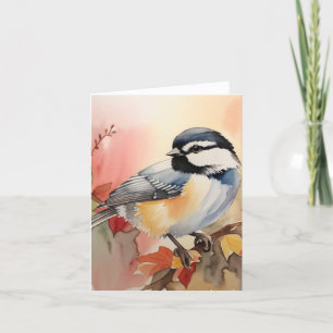 Watercolor Chickadee Folded Thank You Card