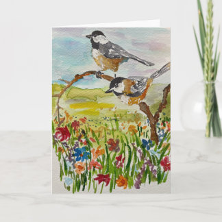 Watercolor Chickadee Pair Thank You Card
