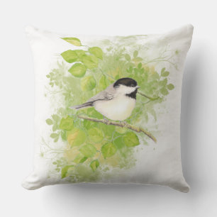 Watercolor Chickadee Poplar Tree Bird Wildlife Art Cushion