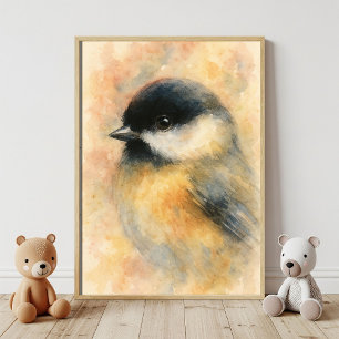 Watercolor Chickadee: Sweet Songbird Portrait Poster