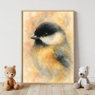 Watercolor Chickadee: Sweet Songbird Portrait Poster
