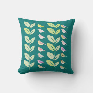 Watercolor Chickadees & Leaves Cushion