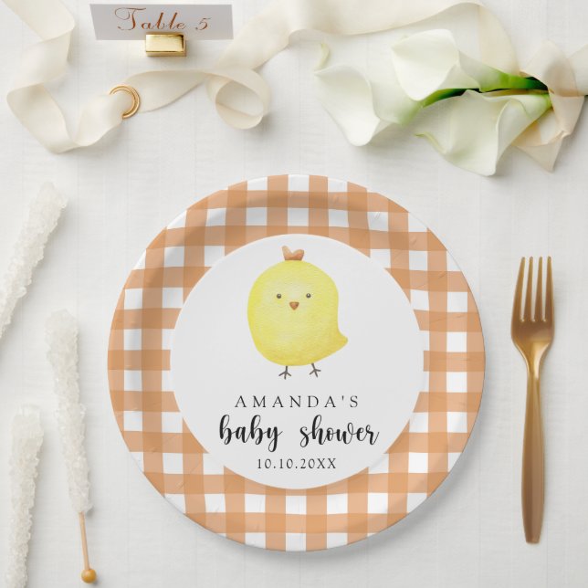 Watercolor Chicken Baby Shower Paper Plate (Wedding)