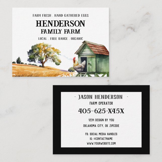 Watercolor Chicken Farm Business Card (Front/Back)