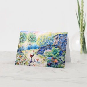 Watercolor Chicken Hen House Greeting Card