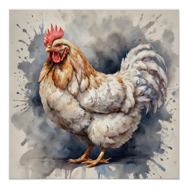 Watercolor Chicken no 1 Poster (Front)