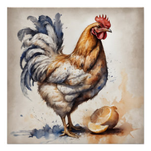 Watercolor Chicken no 2 Poster