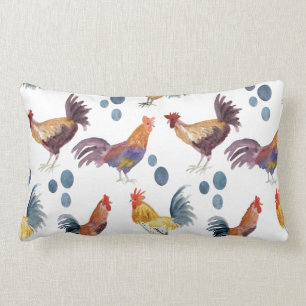 Watercolor Chickens Colourful Lumbar Cushion