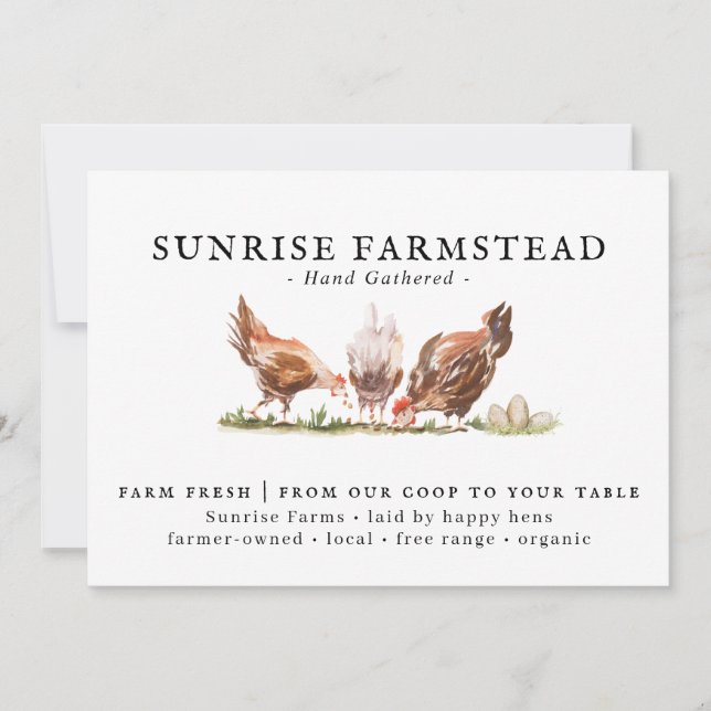 Watercolor Chickens | Farm Fresh Eggs Card (Front)